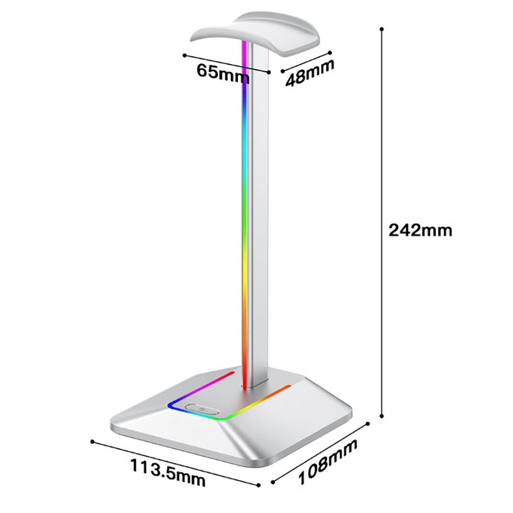 RGB Headphones Stand with 7 Light Modes and 1 USB-C Charging port and 1 USB charging port - USB Plugged In_3